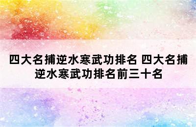 四大名捕逆水寒武功排名 四大名捕逆水寒武功排名前三十名